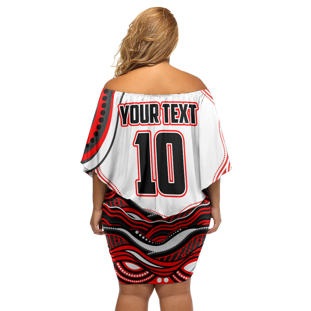 Personalized St George Illawarra Dragons Family Matching Off Shoulder Short Dress and Hawaiian Shirt Aboriginal Dot Art - Dreamtime Rugby Mascot