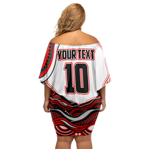 Personalized St George Illawarra Dragons Family Matching Off Shoulder Short Dress and Hawaiian Shirt Aboriginal Dot Art - Dreamtime Rugby Mascot