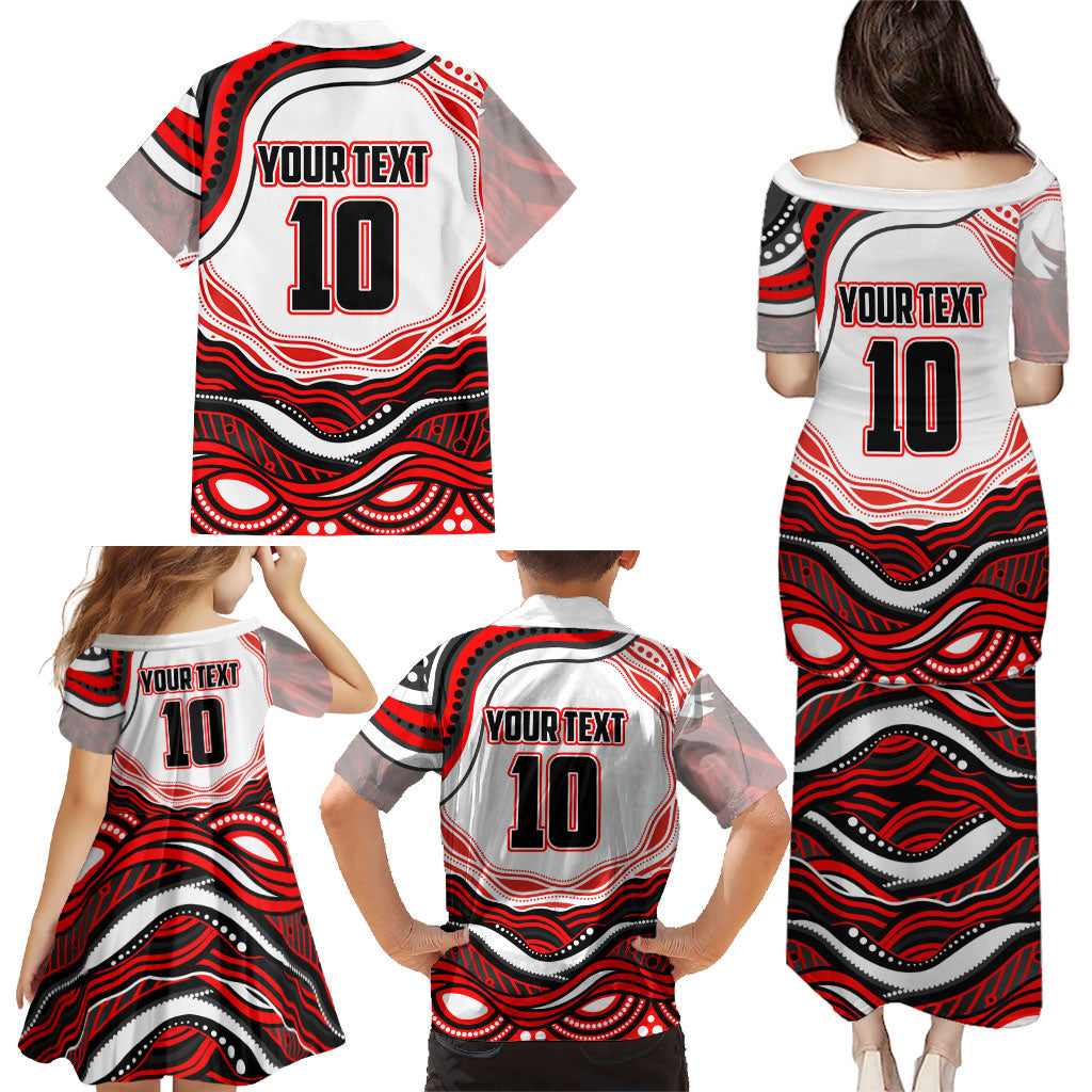 Personalized St George Illawarra Dragons Family Matching Puletasi and Hawaiian Shirt Aboriginal Dot Art - Dreamtime Rugby Mascot