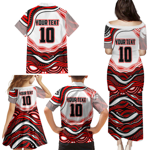 Personalized St George Illawarra Dragons Family Matching Puletasi and Hawaiian Shirt Aboriginal Dot Art - Dreamtime Rugby Mascot