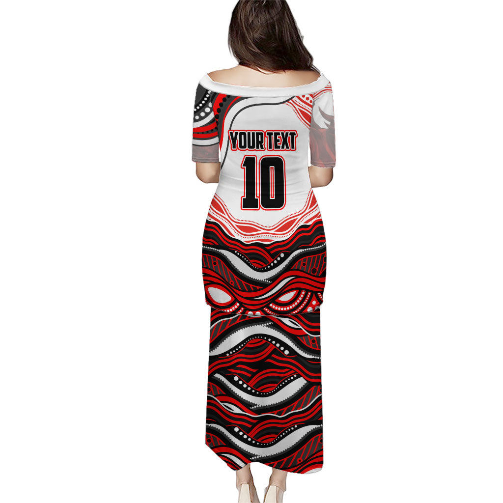 Personalized St George Illawarra Dragons Family Matching Puletasi and Hawaiian Shirt Aboriginal Dot Art - Dreamtime Rugby Mascot
