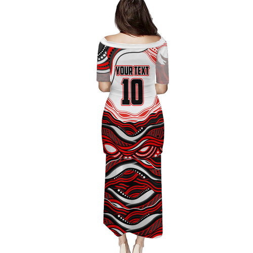 Personalized St George Illawarra Dragons Family Matching Puletasi and Hawaiian Shirt Aboriginal Dot Art - Dreamtime Rugby Mascot