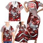 Personalized St George Illawarra Dragons Family Matching Short Sleeve Bodycon Dress and Hawaiian Shirt Aboriginal Dot Art - Dreamtime Rugby Mascot