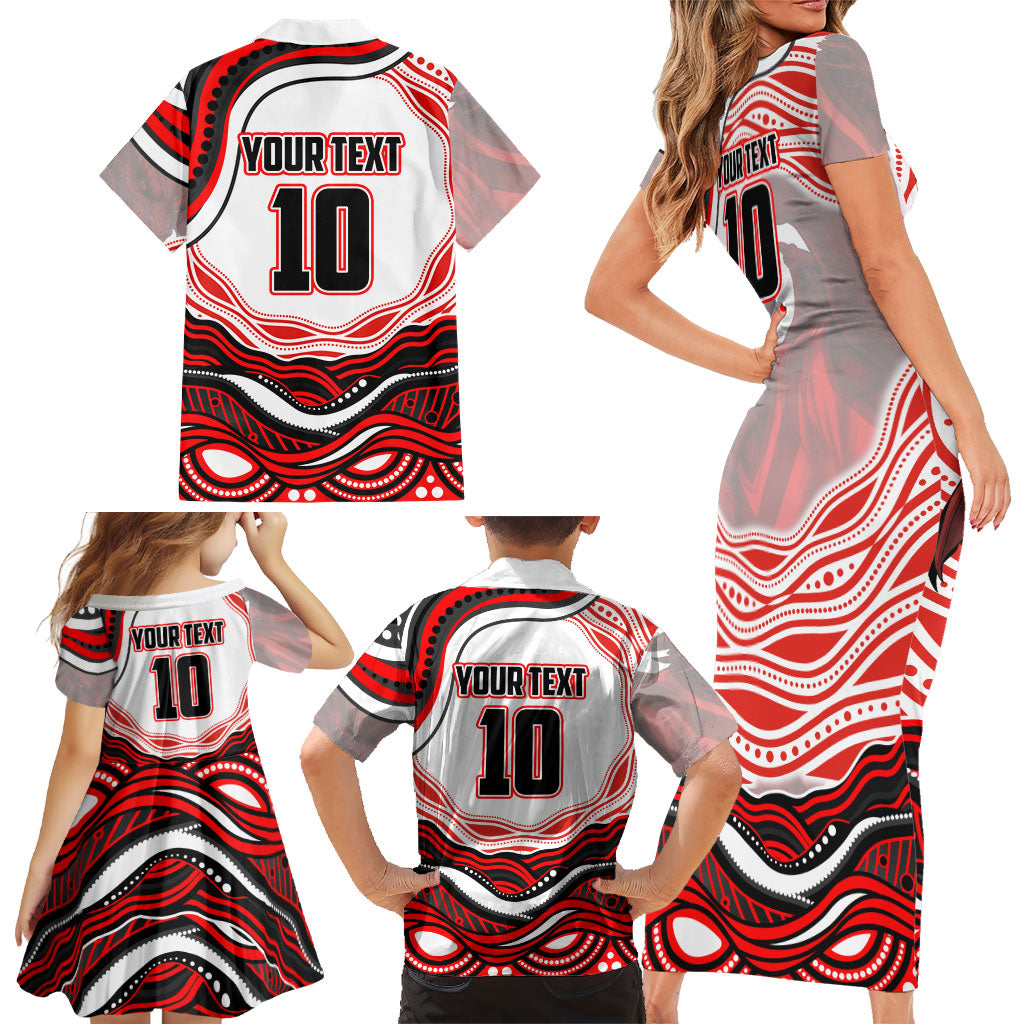 Personalized St George Illawarra Dragons Family Matching Short Sleeve Bodycon Dress and Hawaiian Shirt Aboriginal Dot Art - Dreamtime Rugby Mascot