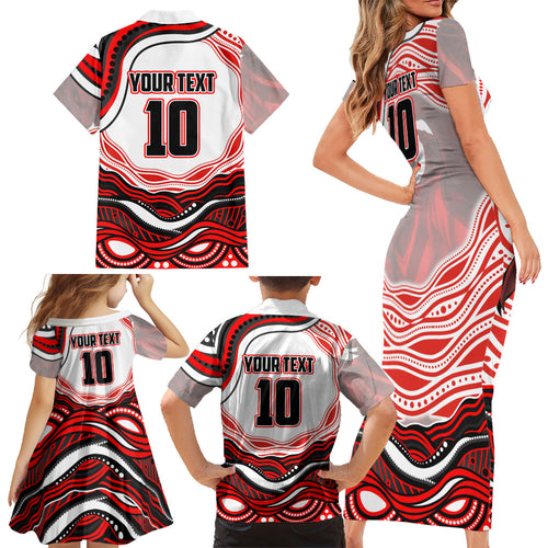 Personalized St George Illawarra Dragons Family Matching Short Sleeve Bodycon Dress and Hawaiian Shirt Aboriginal Dot Art - Dreamtime Rugby Mascot