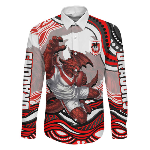 Personalized St George Illawarra Dragons Family Matching Short Sleeve Bodycon Dress and Hawaiian Shirt Aboriginal Dot Art - Dreamtime Rugby Mascot