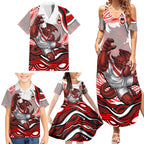 Personalized St George Illawarra Dragons Family Matching Summer Maxi Dress and Hawaiian Shirt Aboriginal Dot Art - Dreamtime Rugby Mascot