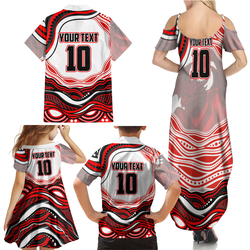 Personalized St George Illawarra Dragons Family Matching Summer Maxi Dress and Hawaiian Shirt Aboriginal Dot Art - Dreamtime Rugby Mascot