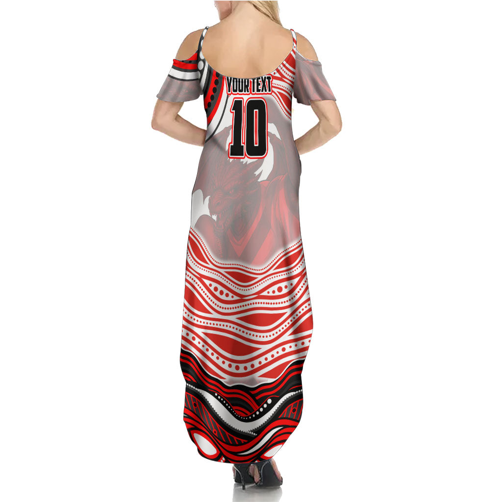 Personalized St George Illawarra Dragons Family Matching Summer Maxi Dress and Hawaiian Shirt Aboriginal Dot Art - Dreamtime Rugby Mascot