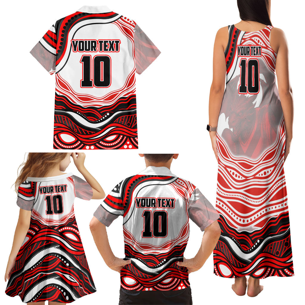 Personalized St George Illawarra Dragons Family Matching Tank Maxi Dress and Hawaiian Shirt Aboriginal Dot Art - Dreamtime Rugby Mascot