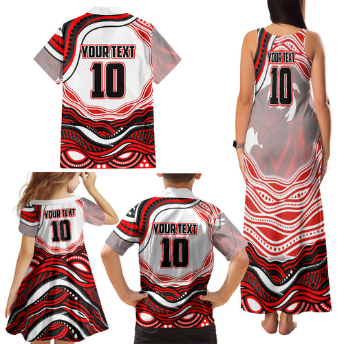 Personalized St George Illawarra Dragons Family Matching Tank Maxi Dress and Hawaiian Shirt Aboriginal Dot Art - Dreamtime Rugby Mascot