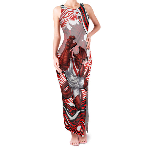 Personalized St George Illawarra Dragons Family Matching Tank Maxi Dress and Hawaiian Shirt Aboriginal Dot Art - Dreamtime Rugby Mascot