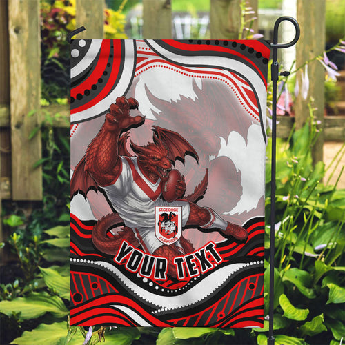 Personalized St George Illawarra Dragons Garden Flag Aboriginal Dot Art - Dreamtime Rugby Mascot