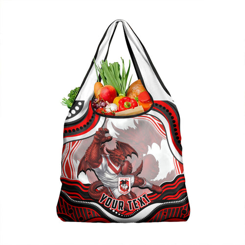 Personalized St George Illawarra Dragons Grocery Bag Aboriginal Dot Art - Dreamtime Rugby Mascot