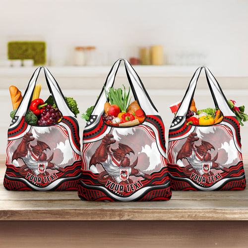 Personalized St George Illawarra Dragons Grocery Bag Aboriginal Dot Art - Dreamtime Rugby Mascot