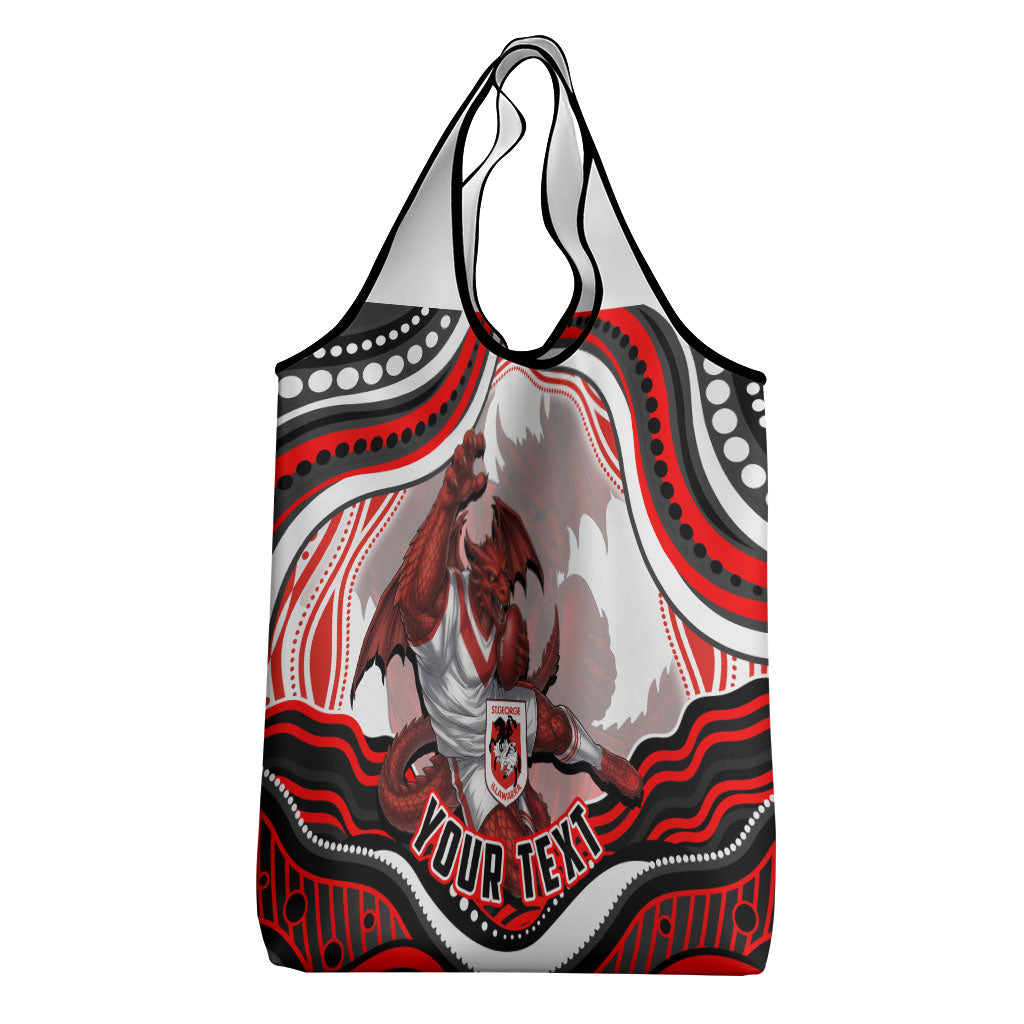 Personalized St George Illawarra Dragons Grocery Bag Aboriginal Dot Art - Dreamtime Rugby Mascot