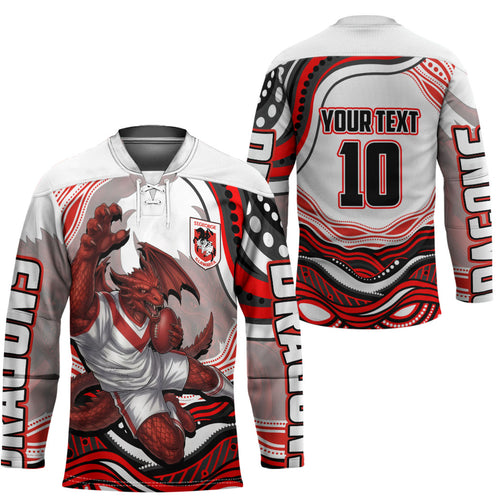 Personalized St George Illawarra Dragons Hockey Jersey Aboriginal Dot Art - Dreamtime Rugby Mascot