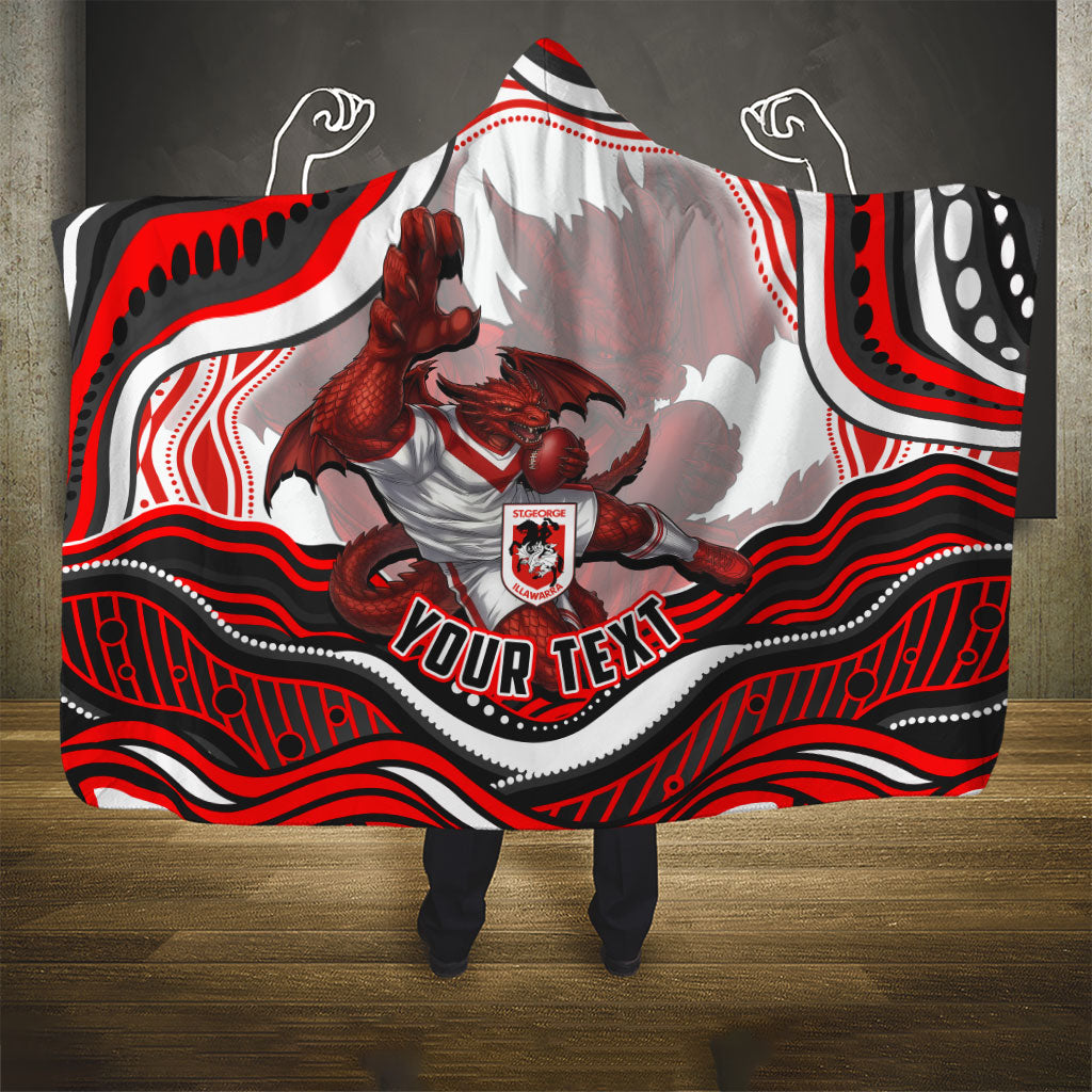 Personalized St George Illawarra Dragons Hooded Blanket Aboriginal Dot Art - Dreamtime Rugby Mascot