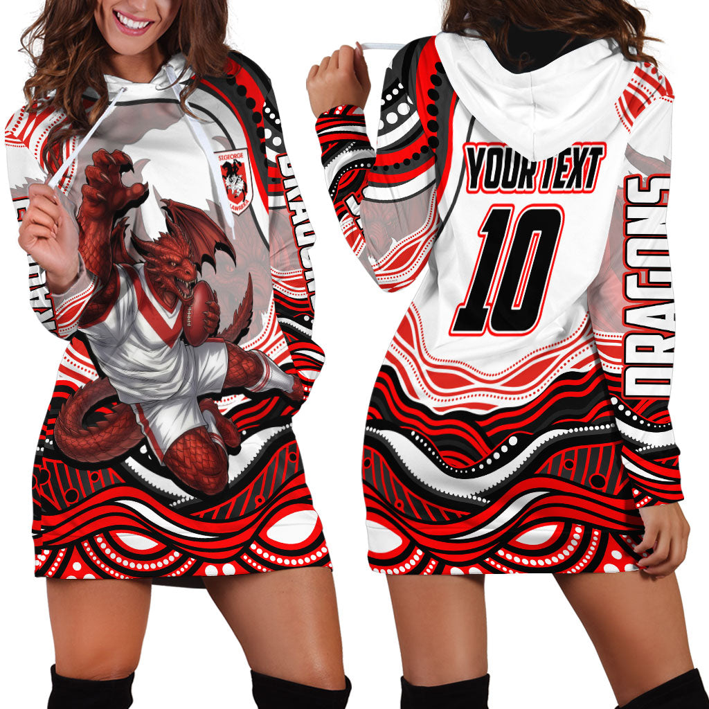 Personalized St George Illawarra Dragons Hoodie Dress Aboriginal Dot Art - Dreamtime Rugby Mascot