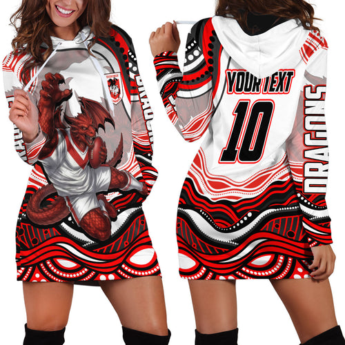 Personalized St George Illawarra Dragons Hoodie Dress Aboriginal Dot Art - Dreamtime Rugby Mascot