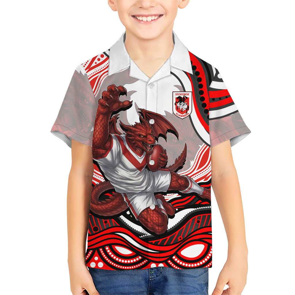 Personalized St George Illawarra Dragons Kid Hawaiian Shirt Aboriginal Dot Art - Dreamtime Rugby Mascot