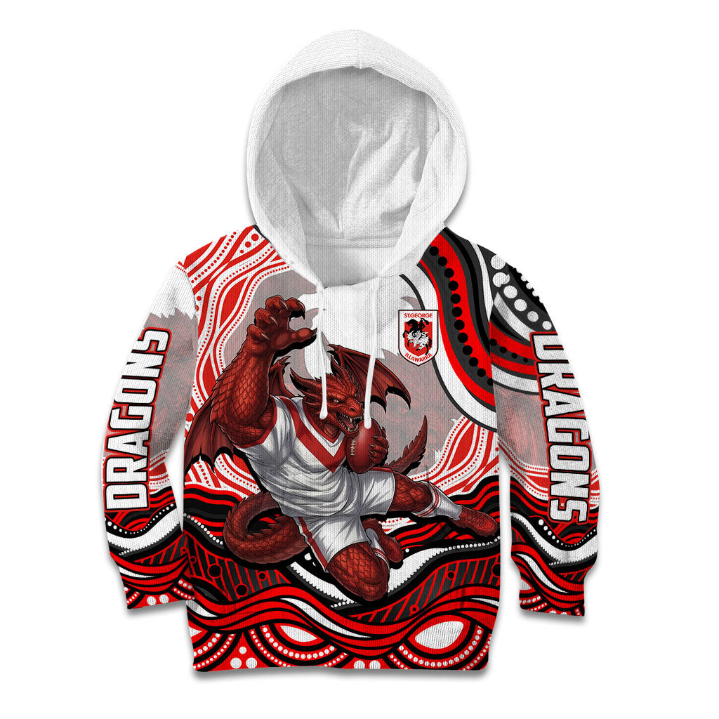 Personalized St George Illawarra Dragons Kid Hoodie Aboriginal Dot Art - Dreamtime Rugby Mascot