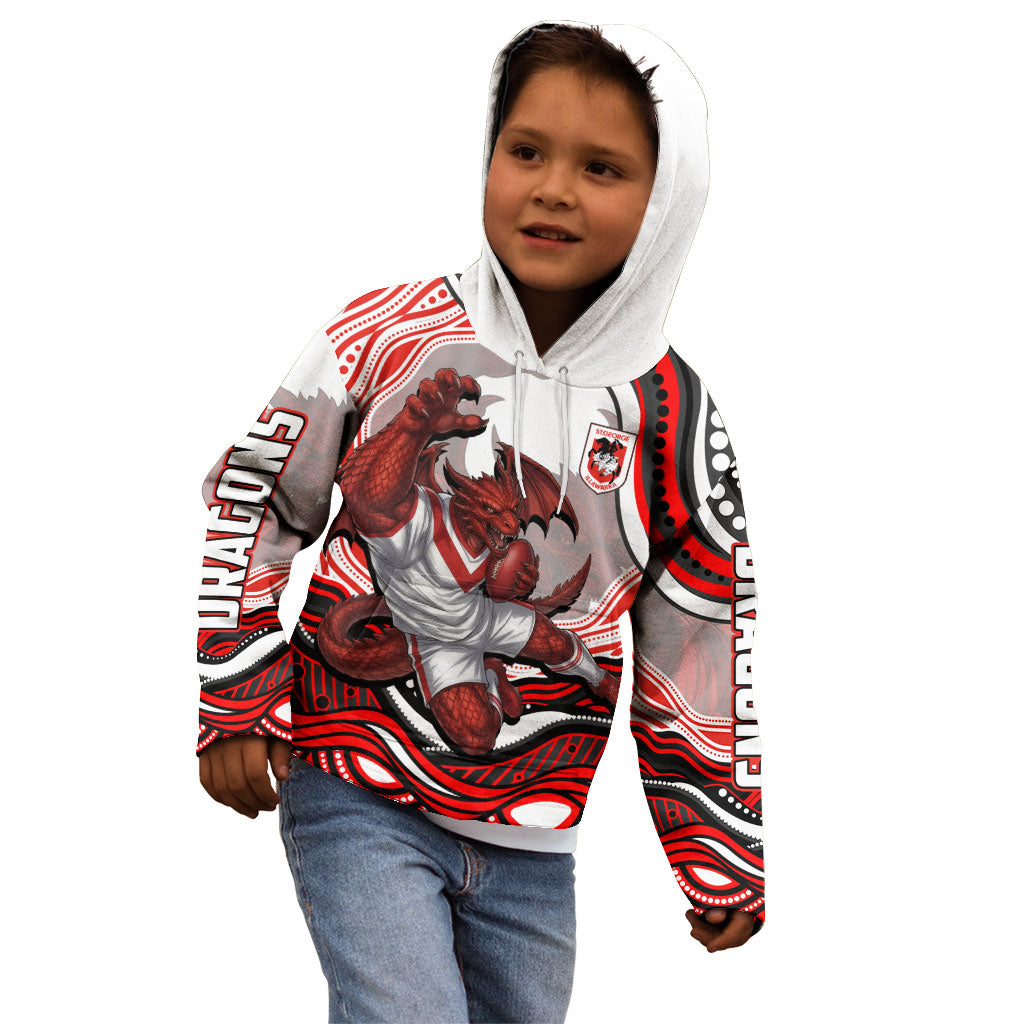 Personalized St George Illawarra Dragons Kid Hoodie Aboriginal Dot Art - Dreamtime Rugby Mascot
