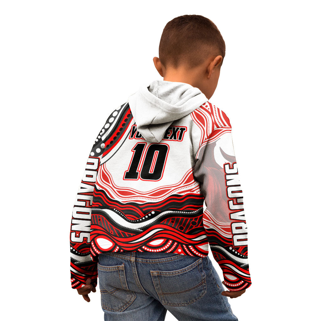 Personalized St George Illawarra Dragons Kid Hoodie Aboriginal Dot Art - Dreamtime Rugby Mascot