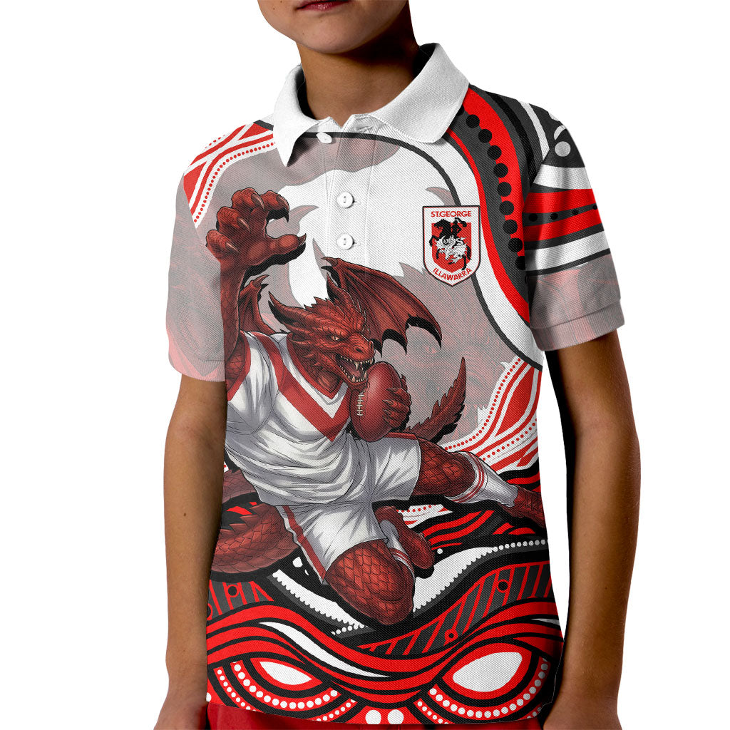 Personalized St George Illawarra Dragons Kid Polo Shirt Aboriginal Dot Art - Dreamtime Rugby Mascot