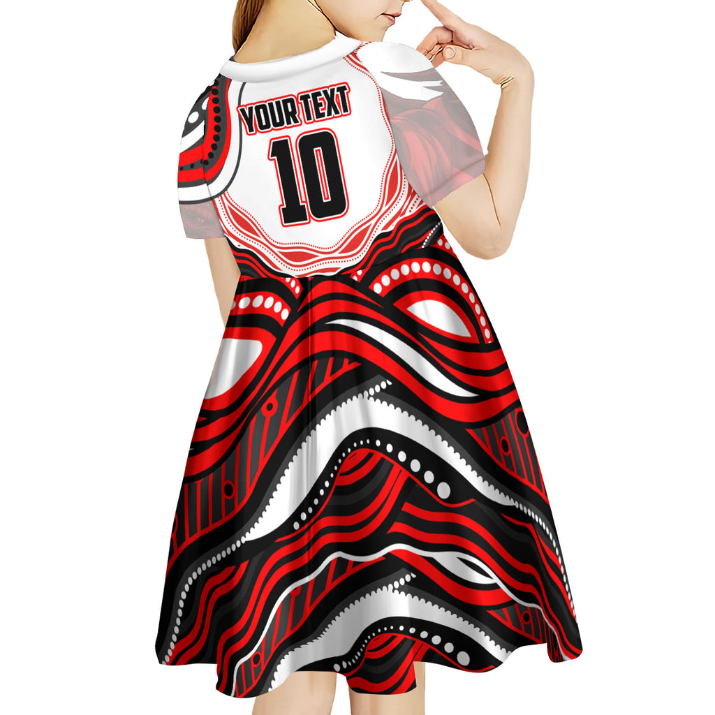 Personalized St George Illawarra Dragons Kid Short Sleeve Dress Aboriginal Dot Art - Dreamtime Rugby Mascot