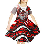 Personalized St George Illawarra Dragons Kid Short Sleeve Dress Aboriginal Dot Art - Dreamtime Rugby Mascot
