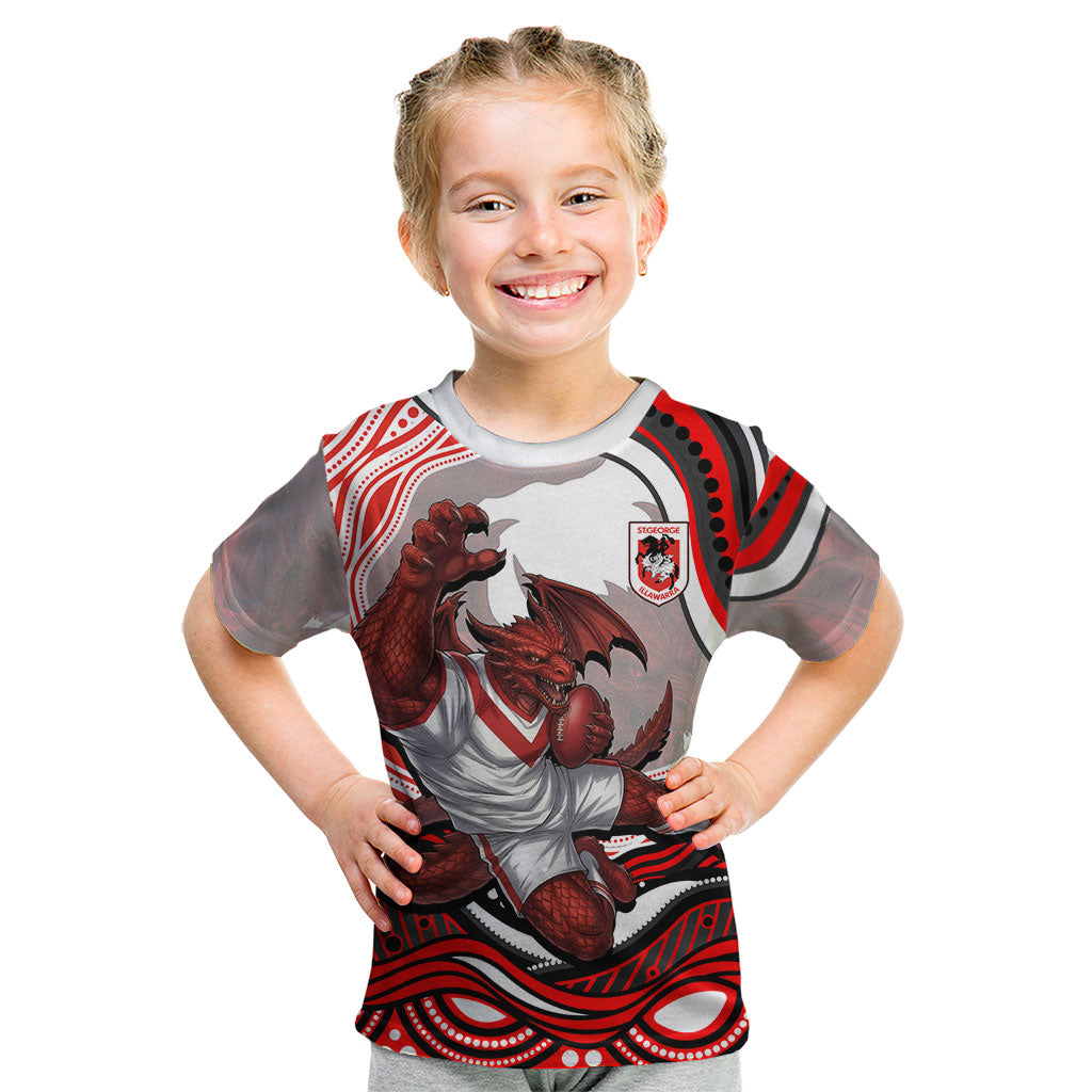 Personalized St George Illawarra Dragons Kid T Shirt Aboriginal Dot Art - Dreamtime Rugby Mascot