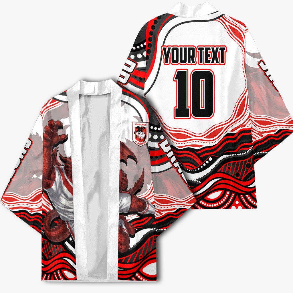 Personalized St George Illawarra Dragons Kimono Aboriginal Dot Art - Dreamtime Rugby Mascot