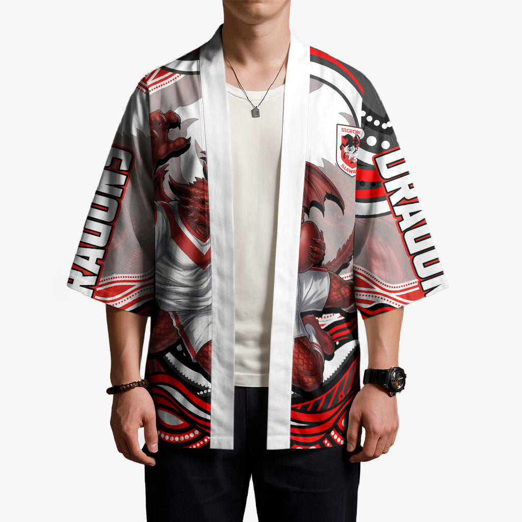 Personalized St George Illawarra Dragons Kimono Aboriginal Dot Art - Dreamtime Rugby Mascot