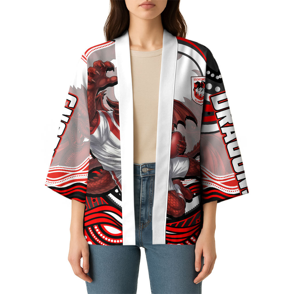 Personalized St George Illawarra Dragons Kimono Aboriginal Dot Art - Dreamtime Rugby Mascot