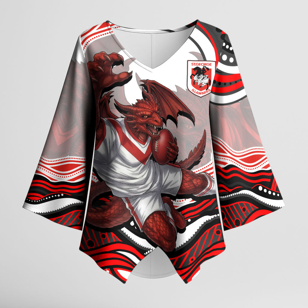 Personalized St George Illawarra Dragons Kimono Sleeve Blouse Aboriginal Dot Art - Dreamtime Rugby Mascot