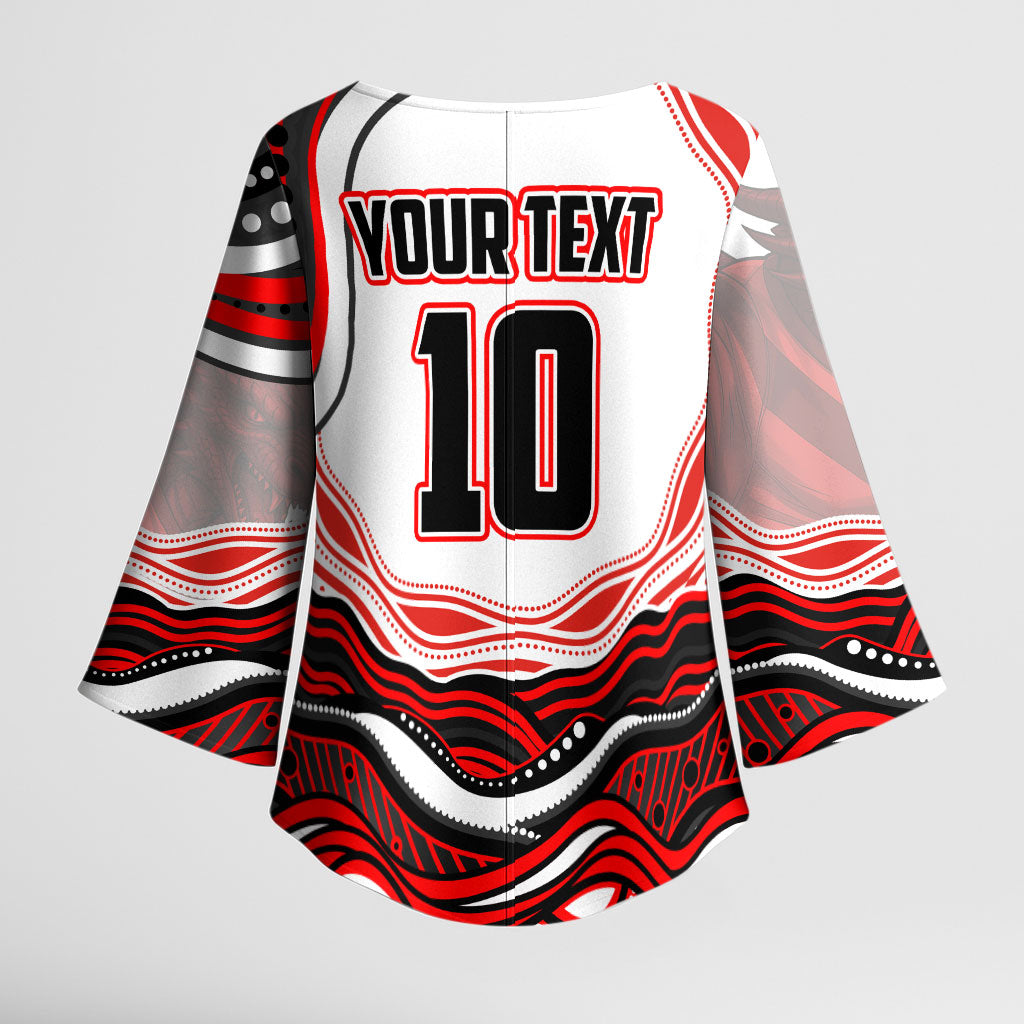 Personalized St George Illawarra Dragons Kimono Sleeve Blouse Aboriginal Dot Art - Dreamtime Rugby Mascot