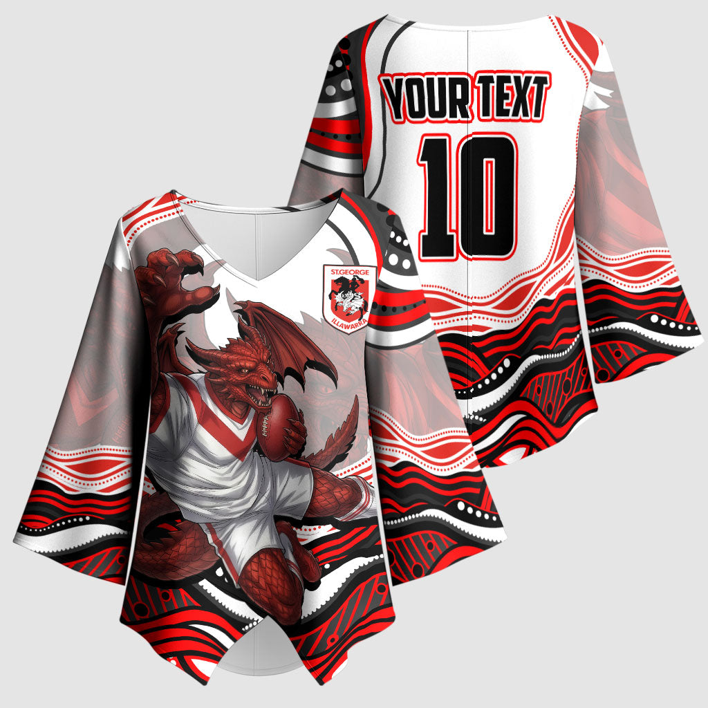 Personalized St George Illawarra Dragons Kimono Sleeve Blouse Aboriginal Dot Art - Dreamtime Rugby Mascot