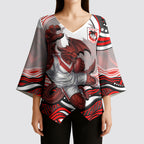 Personalized St George Illawarra Dragons Kimono Sleeve Blouse Aboriginal Dot Art - Dreamtime Rugby Mascot