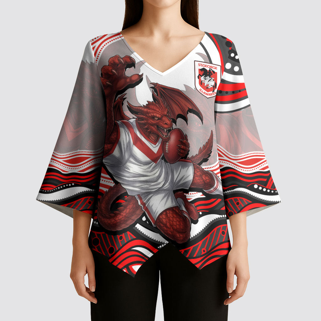 Personalized St George Illawarra Dragons Kimono Sleeve Blouse Aboriginal Dot Art - Dreamtime Rugby Mascot