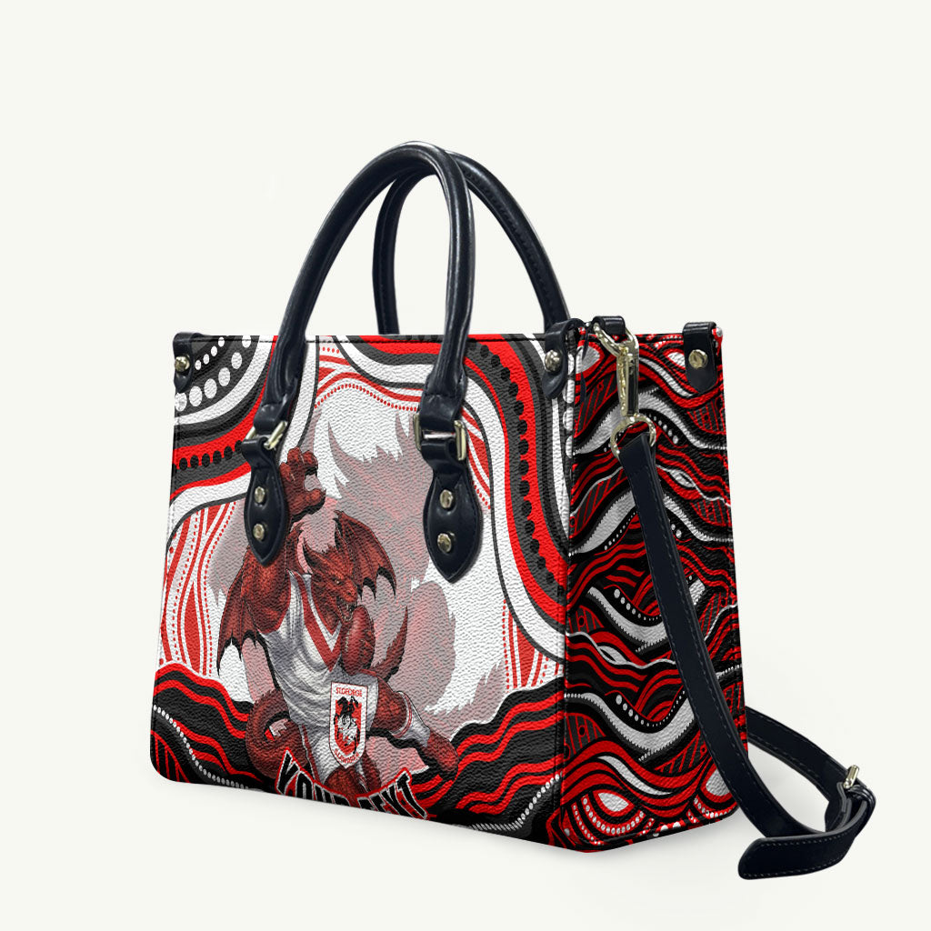 Personalized St George Illawarra Dragons Leather Bag Aboriginal Dot Art - Dreamtime Rugby Mascot