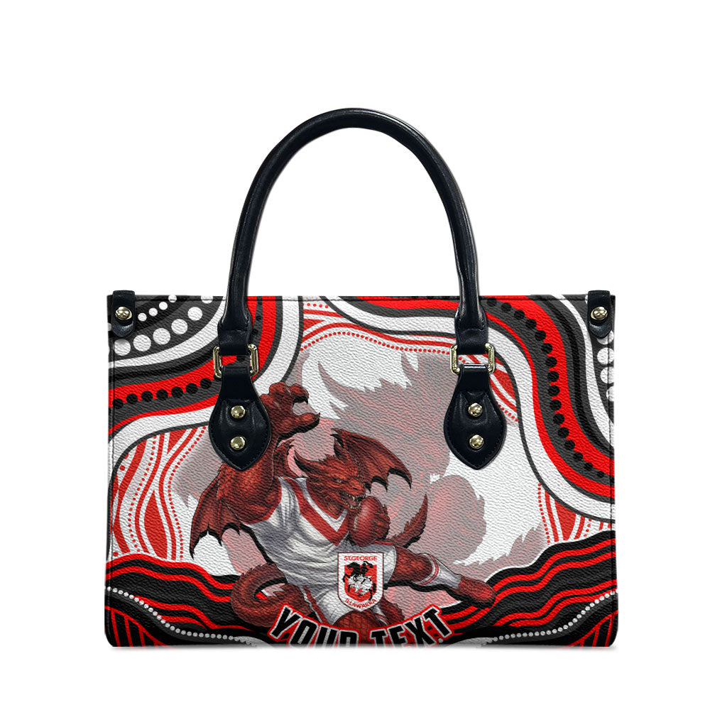 Personalized St George Illawarra Dragons Leather Bag Aboriginal Dot Art - Dreamtime Rugby Mascot