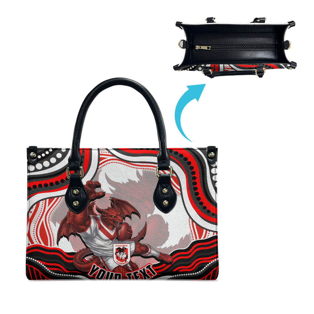 Personalized St George Illawarra Dragons Leather Bag Aboriginal Dot Art - Dreamtime Rugby Mascot