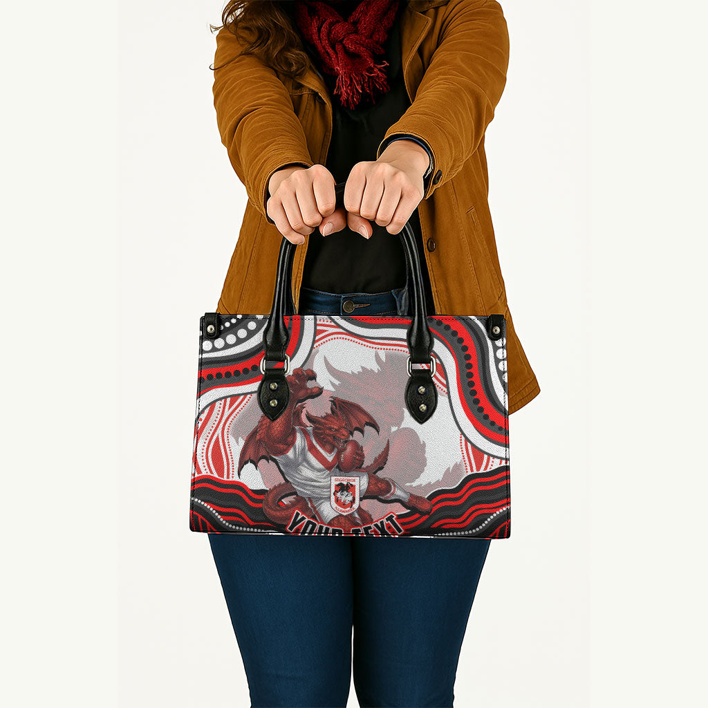Personalized St George Illawarra Dragons Leather Bag Aboriginal Dot Art - Dreamtime Rugby Mascot