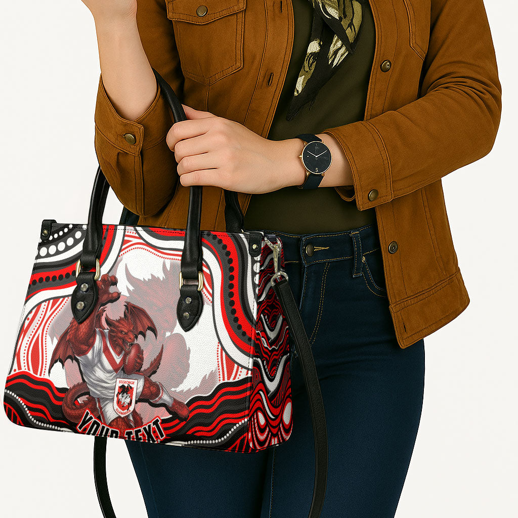 Personalized St George Illawarra Dragons Leather Bag Aboriginal Dot Art - Dreamtime Rugby Mascot