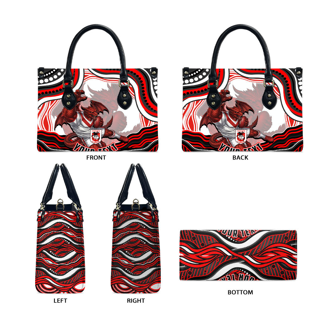 Personalized St George Illawarra Dragons Leather Bag Aboriginal Dot Art - Dreamtime Rugby Mascot