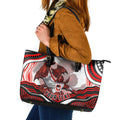 Personalized St George Illawarra Dragons Leather Tote Bag Aboriginal Dot Art - Dreamtime Rugby Mascot