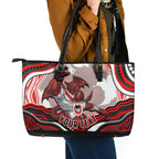 Personalized St George Illawarra Dragons Leather Tote Bag Aboriginal Dot Art - Dreamtime Rugby Mascot