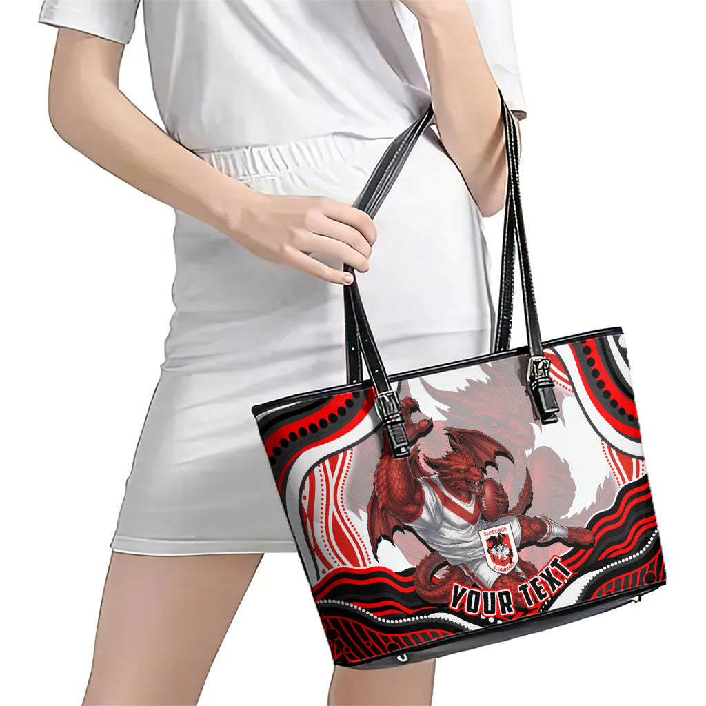Personalized St George Illawarra Dragons Leather Tote Bag Aboriginal Dot Art - Dreamtime Rugby Mascot