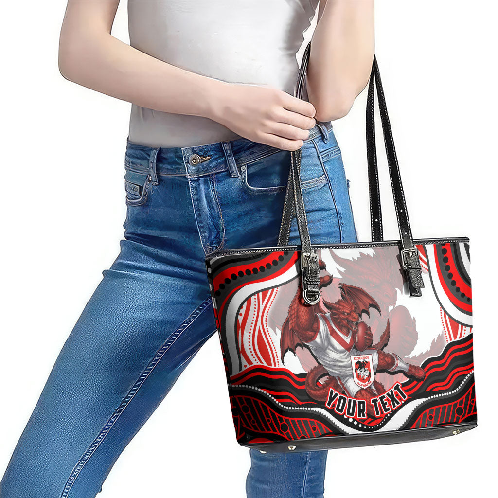 Personalized St George Illawarra Dragons Leather Tote Bag Aboriginal Dot Art - Dreamtime Rugby Mascot